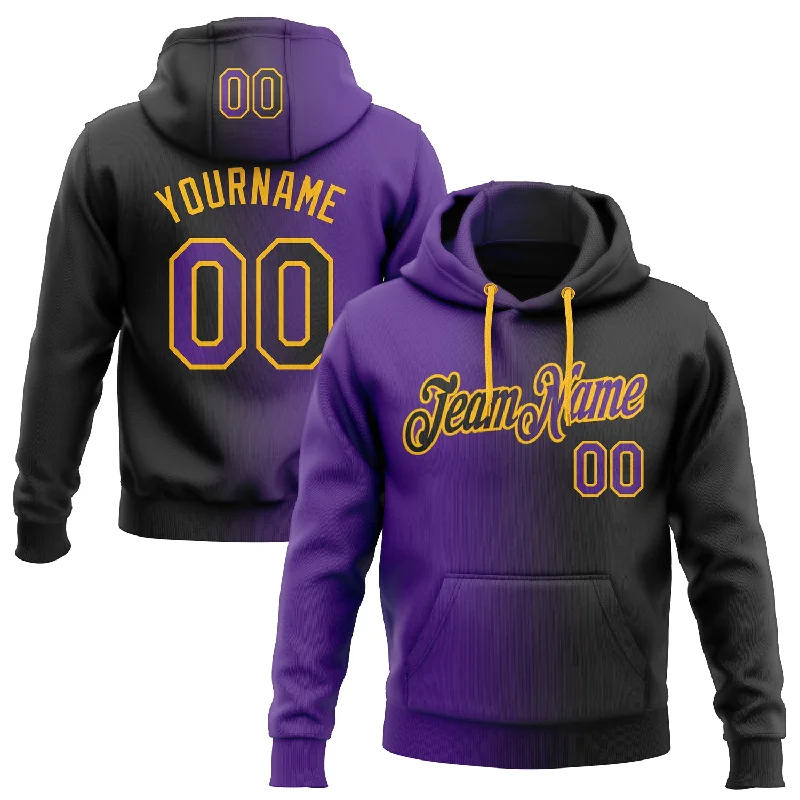 One Size Stitched Black Purple-Gold Gradient Fashion Sports Pullover Sweatshirt Hoodie