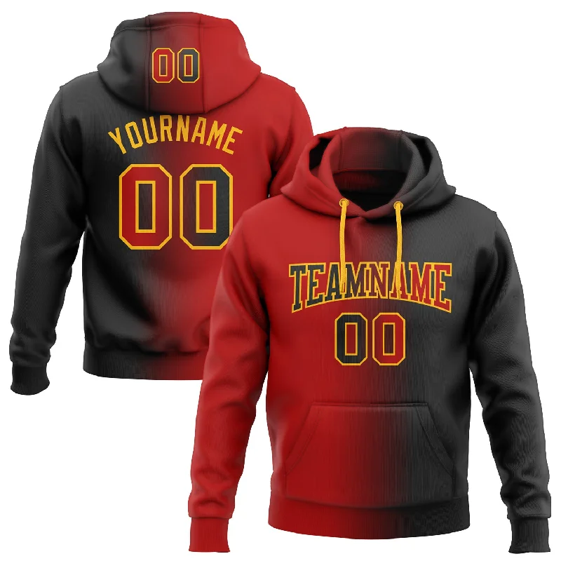 One Size Stitched Black Red-Gold Gradient Fashion Sports Pullover Sweatshirt Hoodie