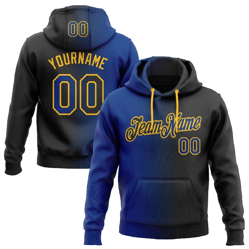 One Size Stitched Black Royal-Gold Gradient Fashion Sports Pullover Sweatshirt Hoodie