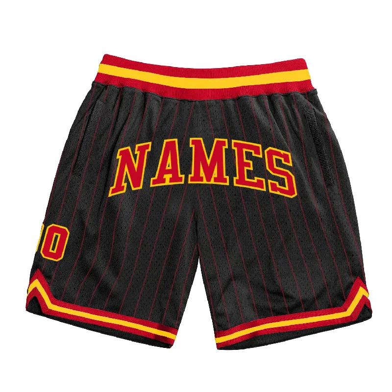 One Size Black Red Pinstripe Red-Gold Authentic Basketball Shorts