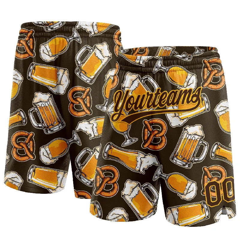 One Size Brown Gold 3D Pattern Design Beer Authentic Basketball Shorts