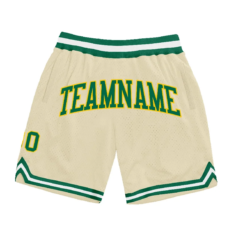 One Size Cream Kelly Green-Gold Authentic Throwback Basketball Shorts