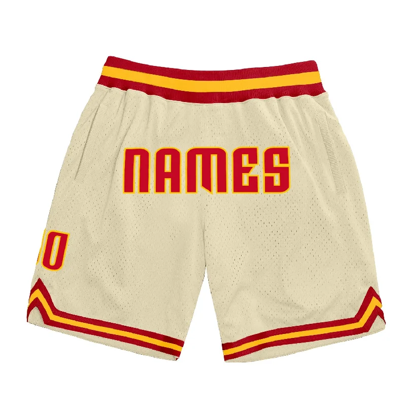 One Size Cream Red-Gold Authentic Throwback Basketball Shorts