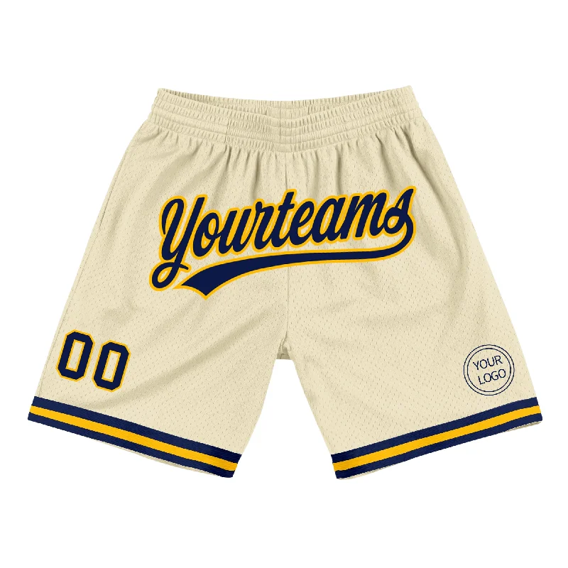 One Size Cream Navy-Gold Authentic Throwback Basketball Shorts