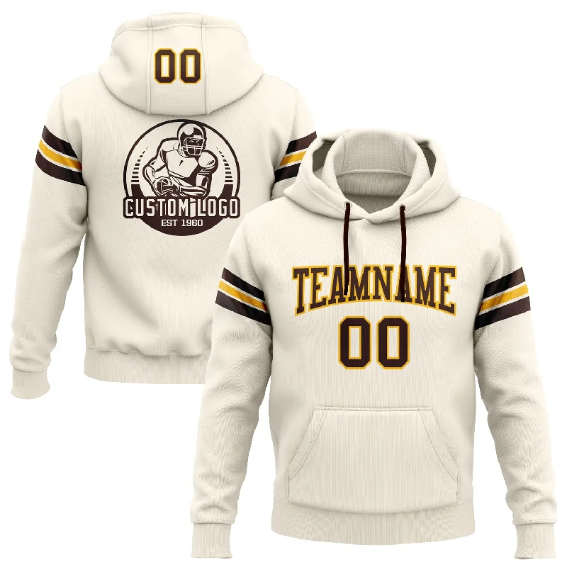 One Size Stitched Cream Brown-Gold Football Pullover Sweatshirt Hoodie