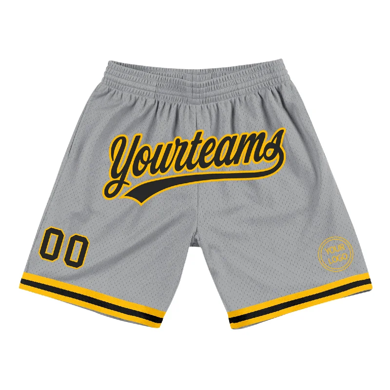 One Size Gray Black-Gold Authentic Throwback Basketball Shorts