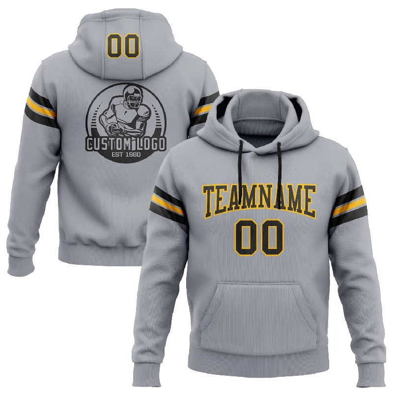 One Size Stitched Gray Black-Gold Football Pullover Sweatshirt Hoodie