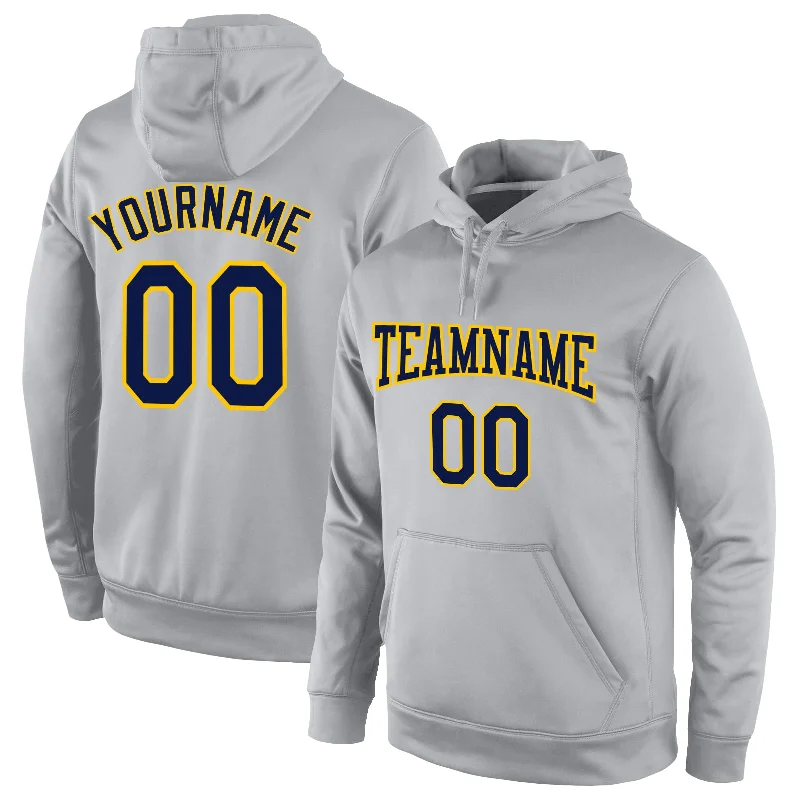 One Size Stitched Gray Navy-Gold Sports Pullover Sweatshirt Hoodie