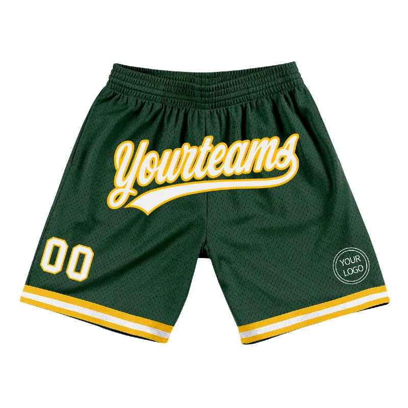 One Size Hunter Green White-Gold Authentic Throwback Basketball Shorts