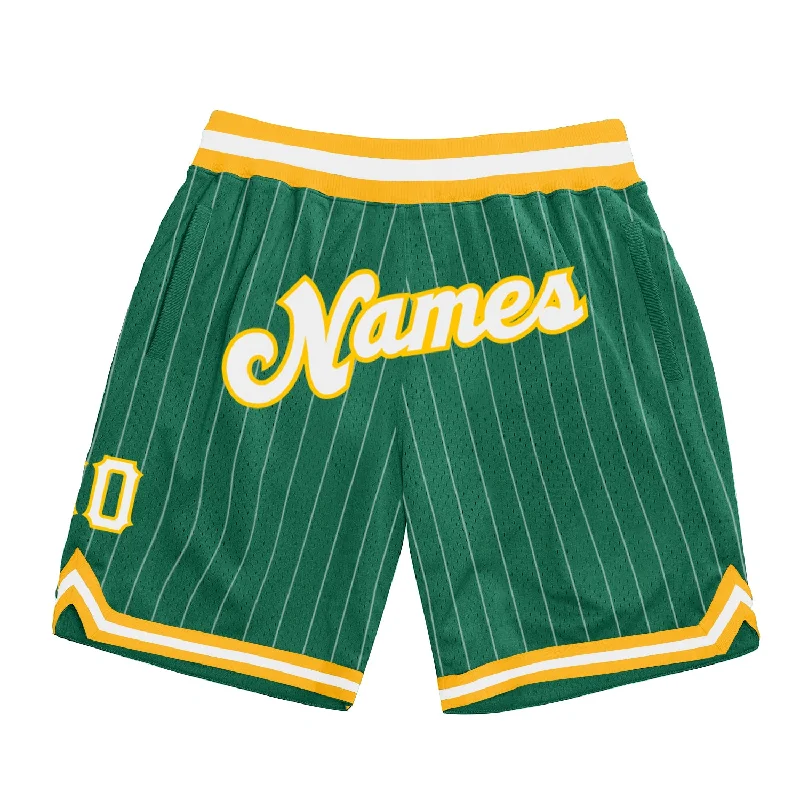 One Size Kelly Green White Pinstripe White-Gold Authentic Basketball Shorts