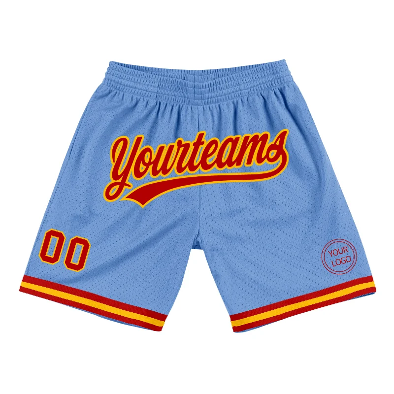 One Size Light Blue Red-Gold Authentic Throwback Basketball Shorts