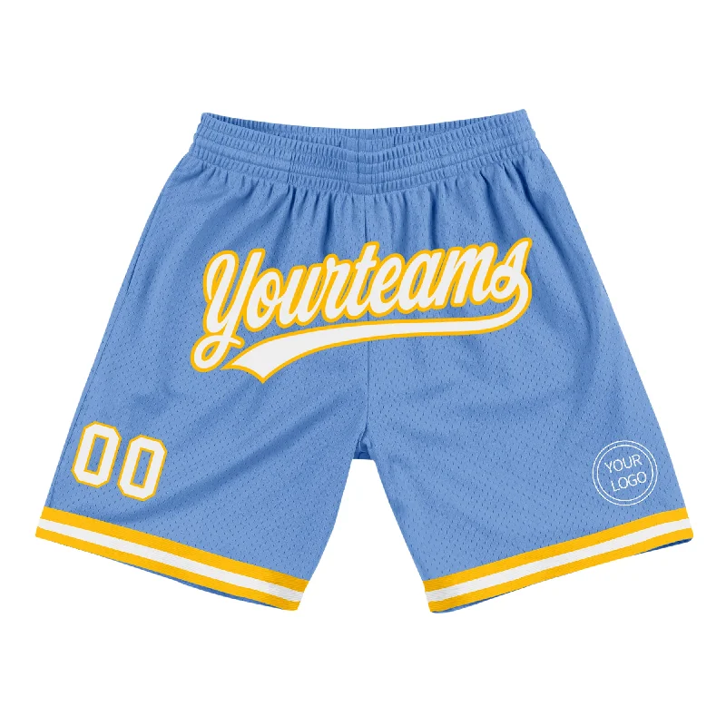 One Size Light Blue White-Gold Authentic Throwback Basketball Shorts