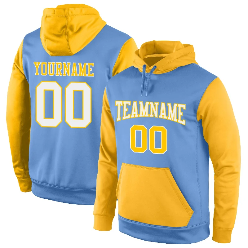 One Size Stitched Light Blue White-Gold Sports Pullover Sweatshirt Hoodie