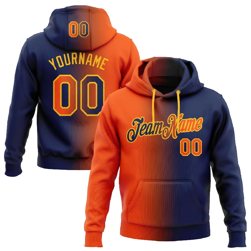 One Size Stitched Navy Orange-Gold Gradient Fashion Sports Pullover Sweatshirt Hoodie