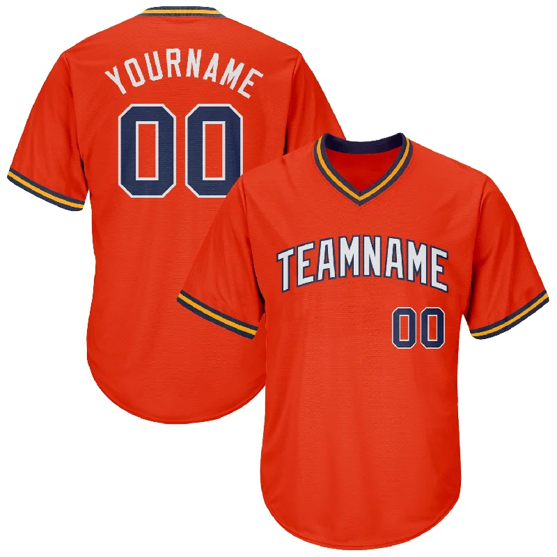 One Size Orange Navy-Gold Authentic Throwback Rib-Knit Baseball Jersey Shirt