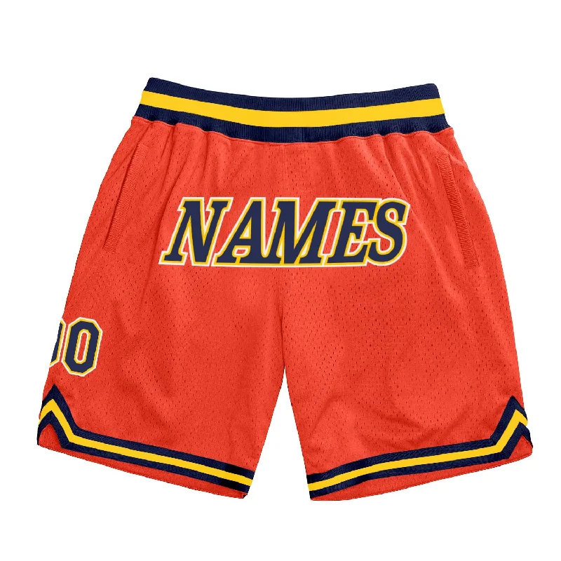 One Size Orange Navy-Gold Authentic Throwback Basketball Shorts