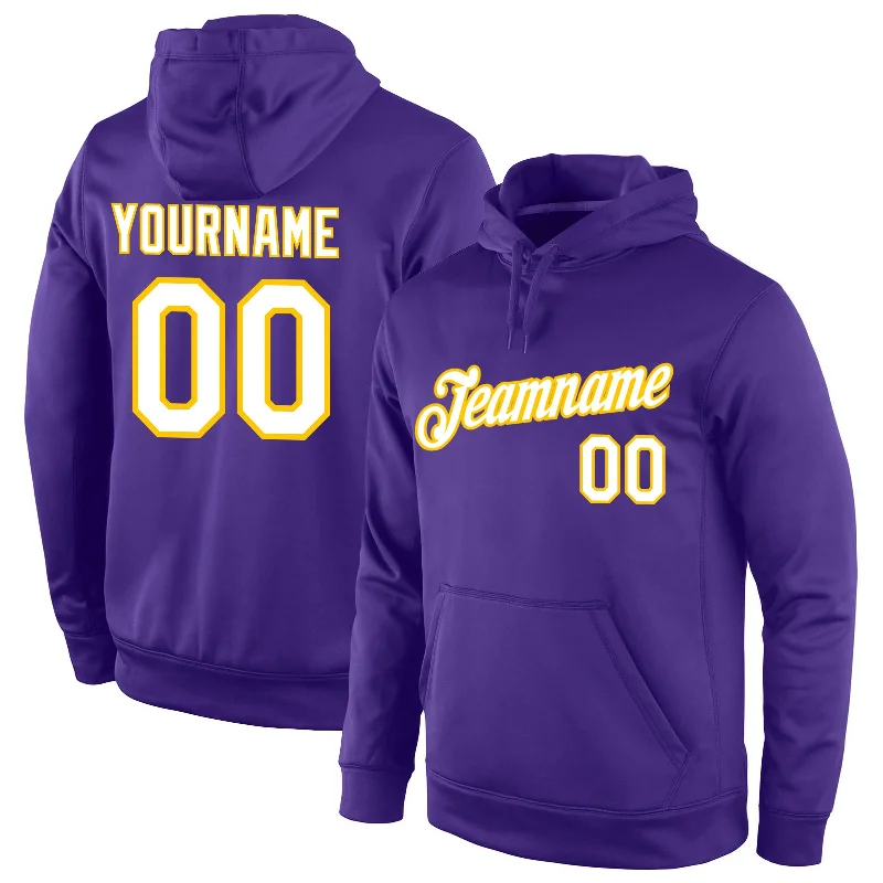 One Size Stitched Purple White-Gold Sports Pullover Sweatshirt Hoodie