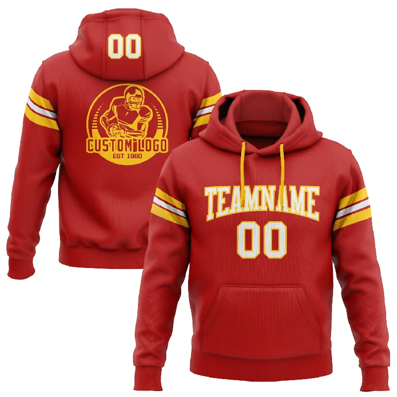 One Size Stitched Red White-Gold Football Pullover Sweatshirt Hoodie