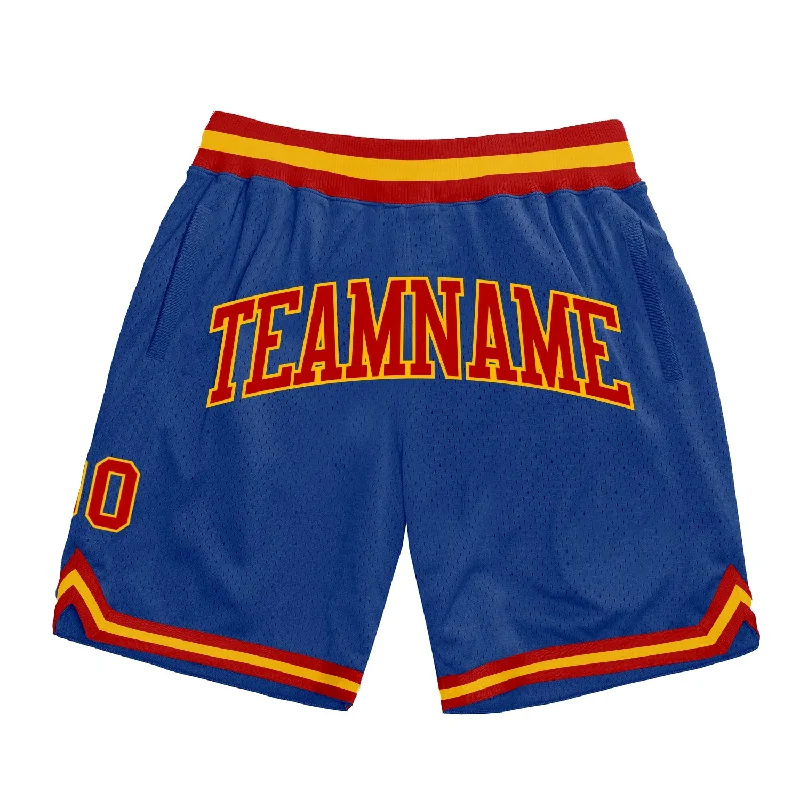 One Size Royal Red-Gold Authentic Throwback Basketball Shorts