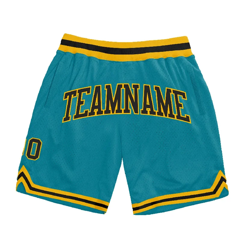 One Size Teal Black-Gold Authentic Throwback Basketball Shorts