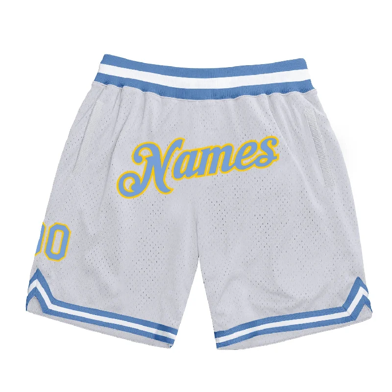 One Size White Light Blue-Gold Authentic Throwback Basketball Shorts