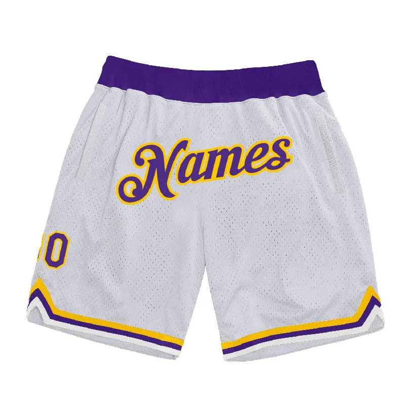 One Size White Purple-Gold Authentic Throwback Basketball Shorts