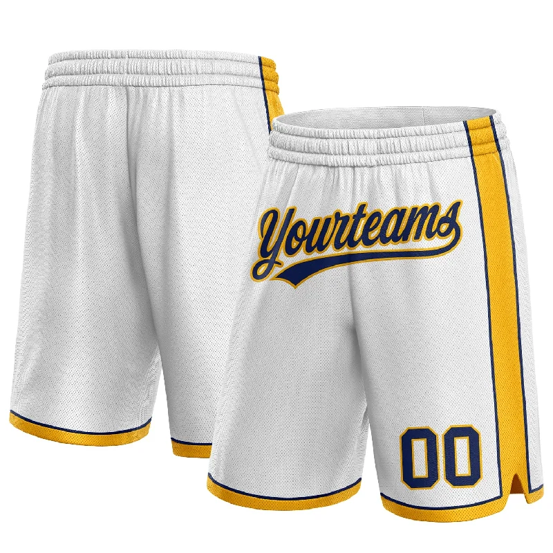 One Size White Navy-Gold Authentic Basketball Shorts