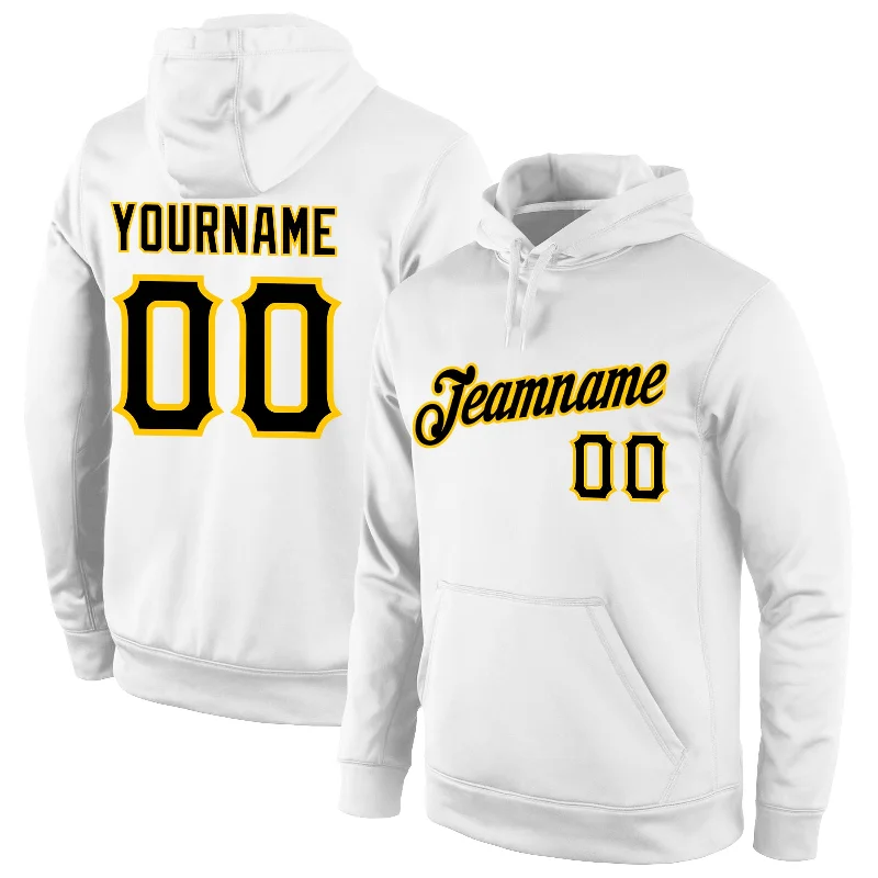 One Size Stitched White Black-Gold Sports Pullover Sweatshirt Hoodie