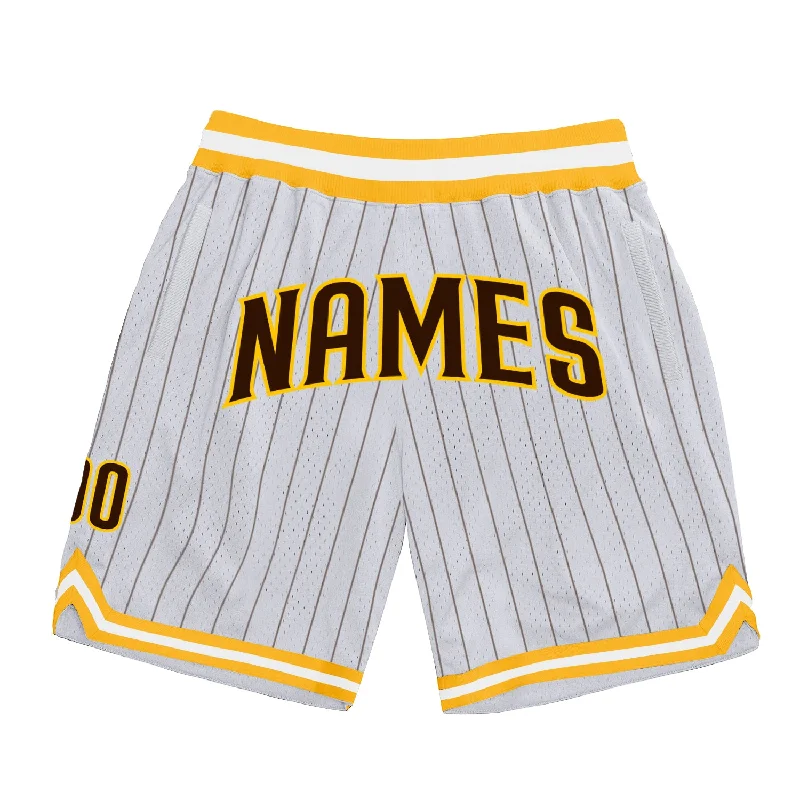 One Size White Brown Pinstripe Brown-Gold Authentic Basketball Shorts