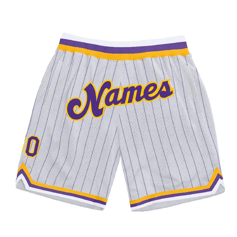 One Size White Purple Pinstripe Purple-Gold Authentic Basketball Shorts