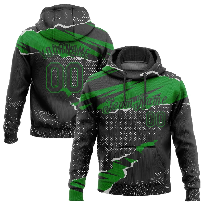 One Size Stitched Black Grass Green 3D Pattern Design Torn Paper Style Sports Pullover Sweatshirt Hoodie