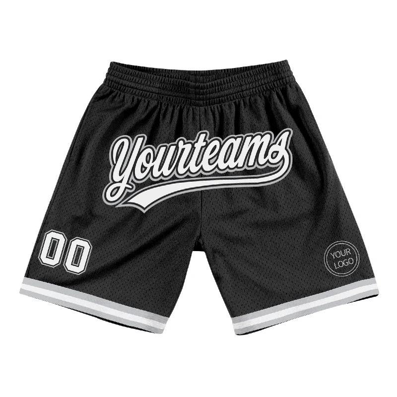 One Size Black White-Gray Authentic Throwback Basketball Shorts