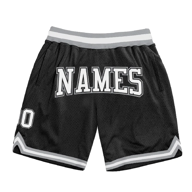 One Size Black White-Gray Authentic Throwback Basketball Shorts