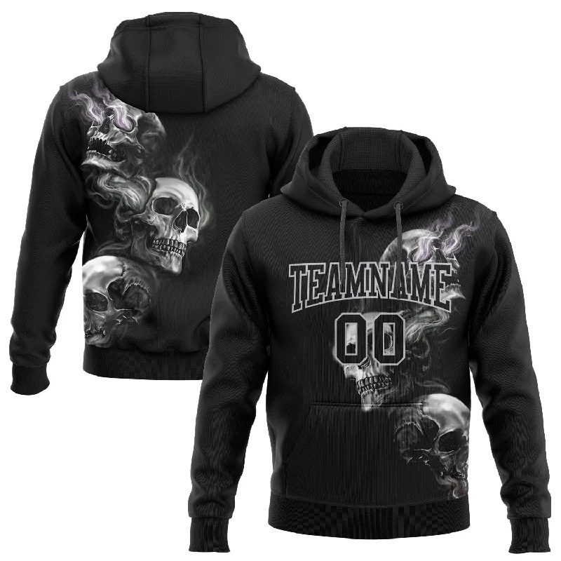 One Size Stitched Black Gray 3D Skull Fashion Sports Pullover Sweatshirt Hoodie