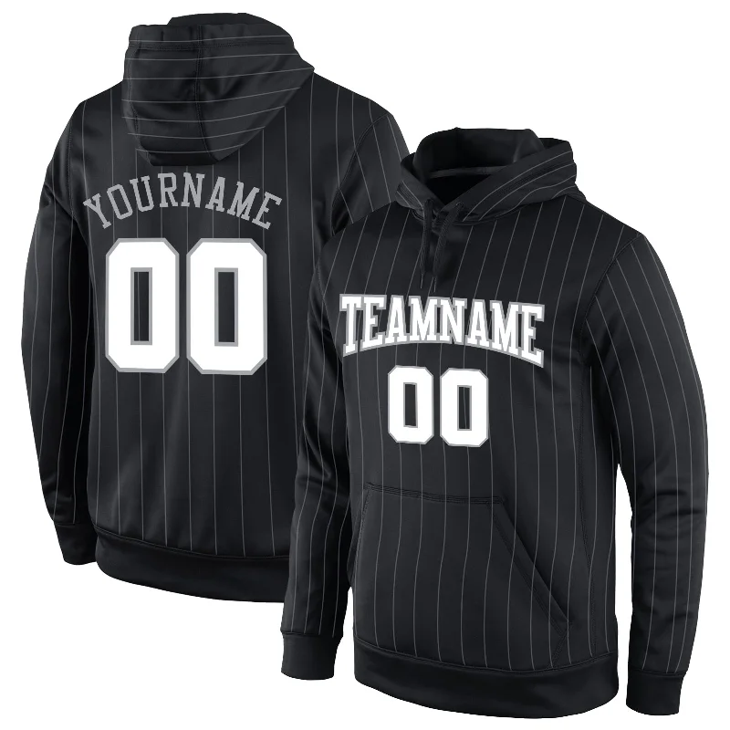 One Size Stitched Black Gray Pinstripe White-Gray Sports Pullover Sweatshirt Hoodie