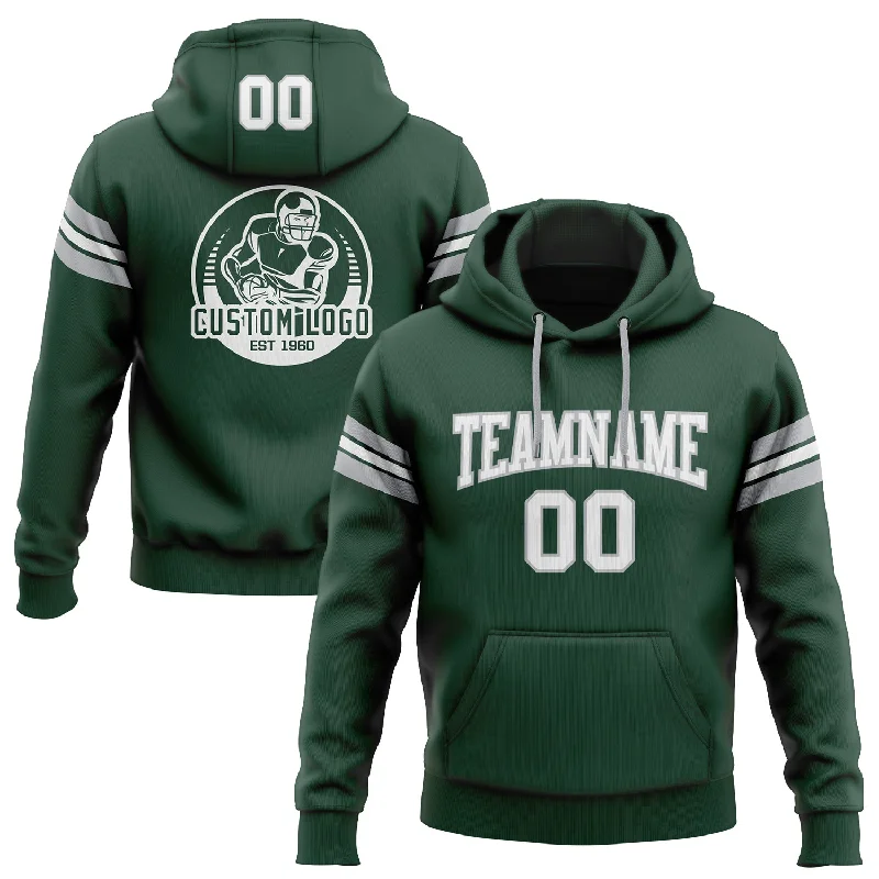 One Size Stitched Green White-Gray Football Pullover Sweatshirt Hoodie