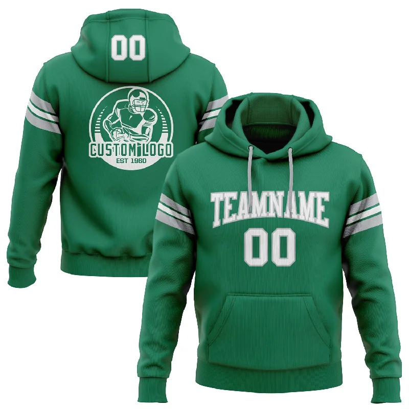 One Size Stitched Kelly Green White-Gray Football Pullover Sweatshirt Hoodie