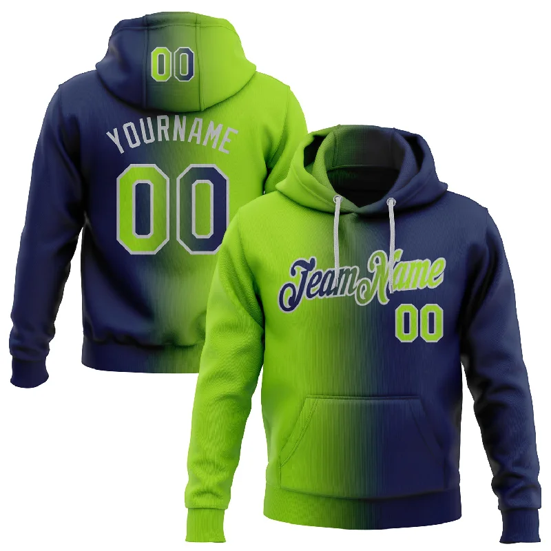 One Size Stitched Navy Neon Green-Gray Gradient Fashion Sports Pullover Sweatshirt Hoodie