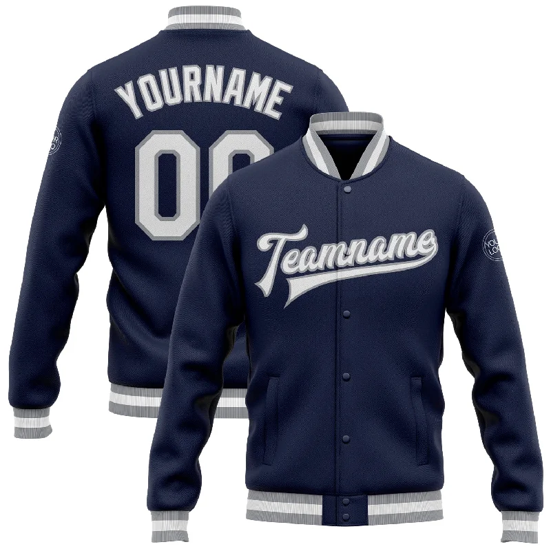 One Size Navy White-Gray Bomber Full-Snap Varsity Letterman Jacket