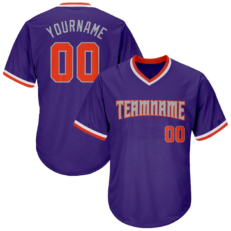 One Size Purple Orange-Gray Authentic Throwback Rib-Knit Baseball Jersey Shirt