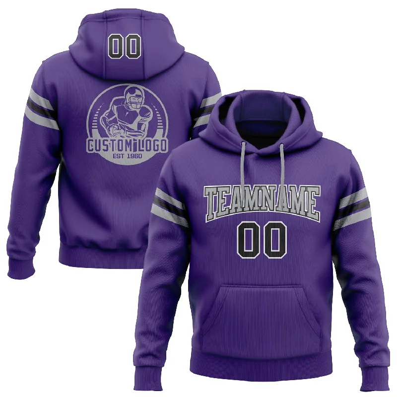 One Size Stitched Purple Black-Gray Football Pullover Sweatshirt Hoodie