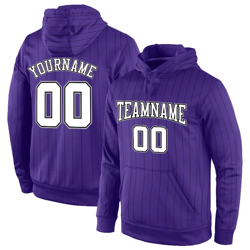 One Size Stitched Purple Black Pinstripe White-Gray Sports Pullover Sweatshirt Hoodie