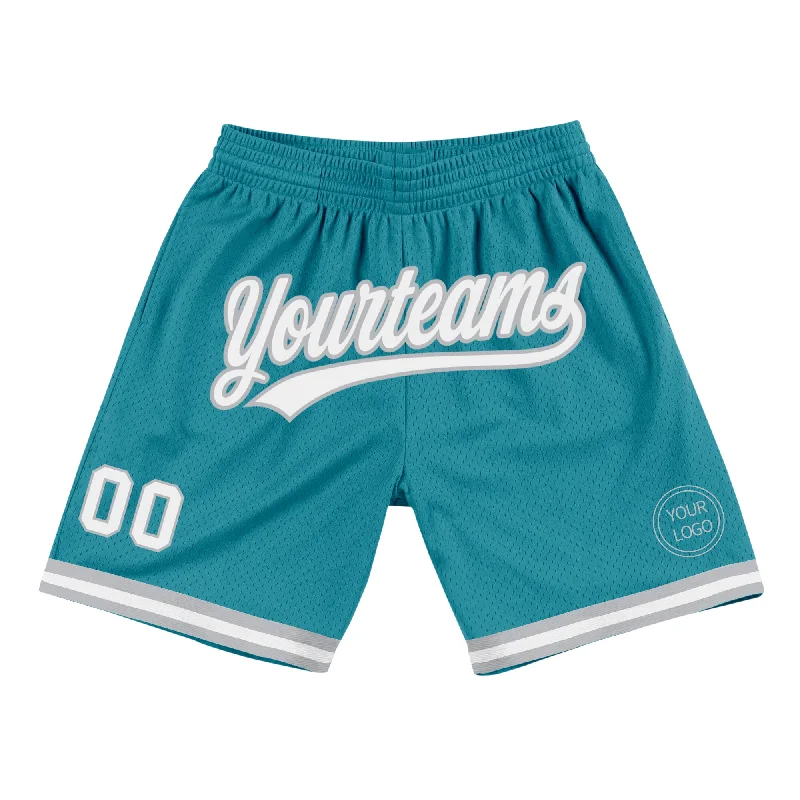 One Size Teal White-Gray Authentic Throwback Basketball Shorts