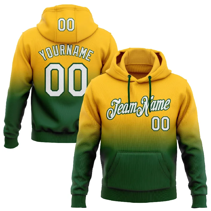 One Size Stitched Gold White-Green Fade Fashion Sports Pullover Sweatshirt Hoodie