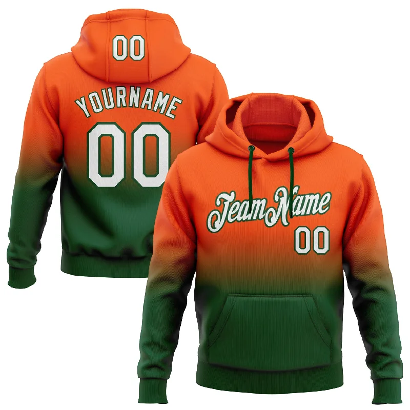 One Size Stitched Orange White-Green Fade Fashion Sports Pullover Sweatshirt Hoodie