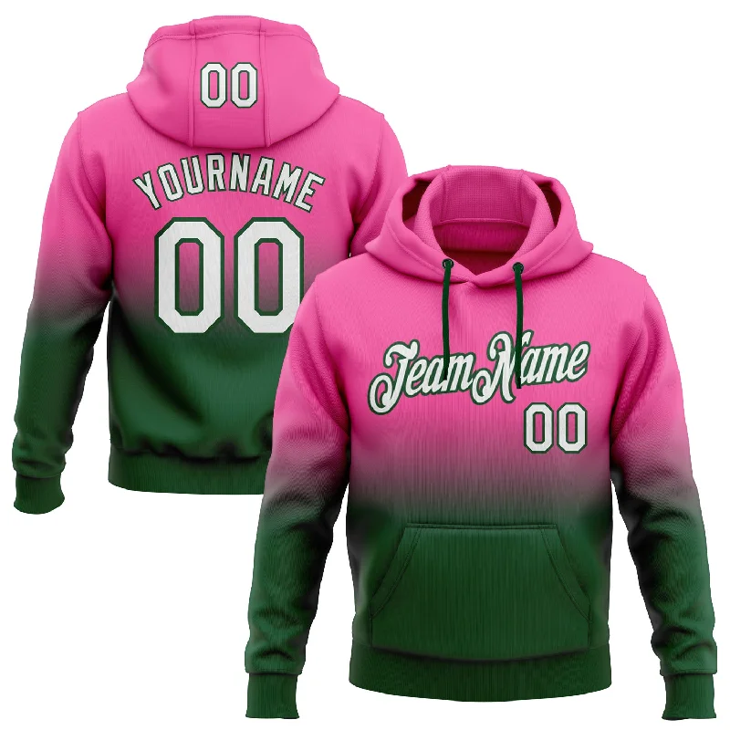 One Size Stitched Pink White-Green Fade Fashion Sports Pullover Sweatshirt Hoodie