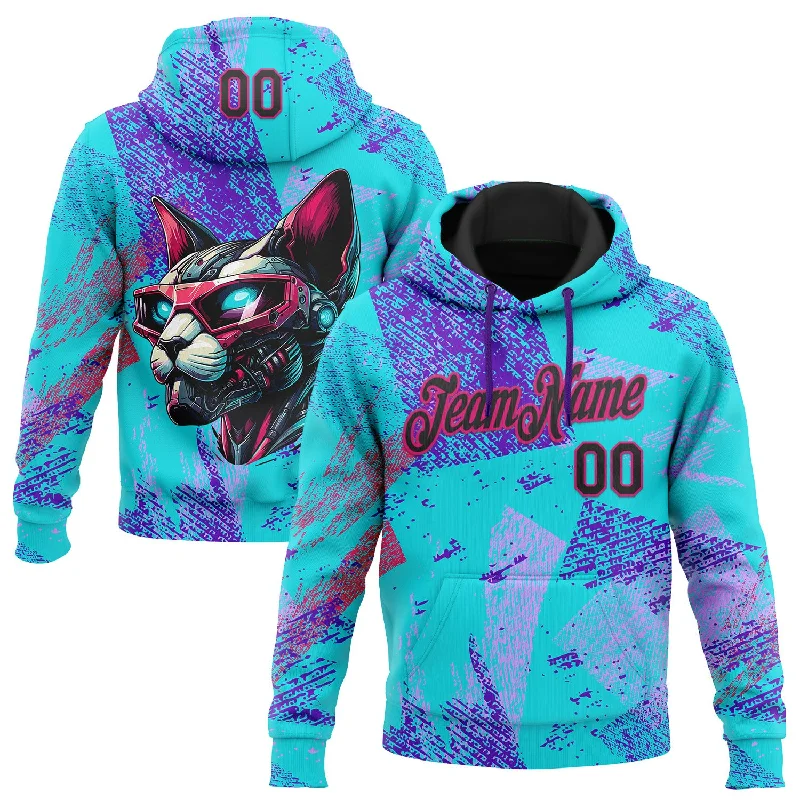 One Size Stitched Ice Blue Black-Hot Pink 3D Halloween Abstract Brush Stroke Sports Pullover Sweatshirt Hoodie