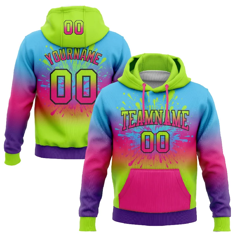 One Size Stitched Sky Blue Neon Green Hot Pink Purple-Black Fade Fashion Splash Sports Pullover Sweatshirt Hoodie