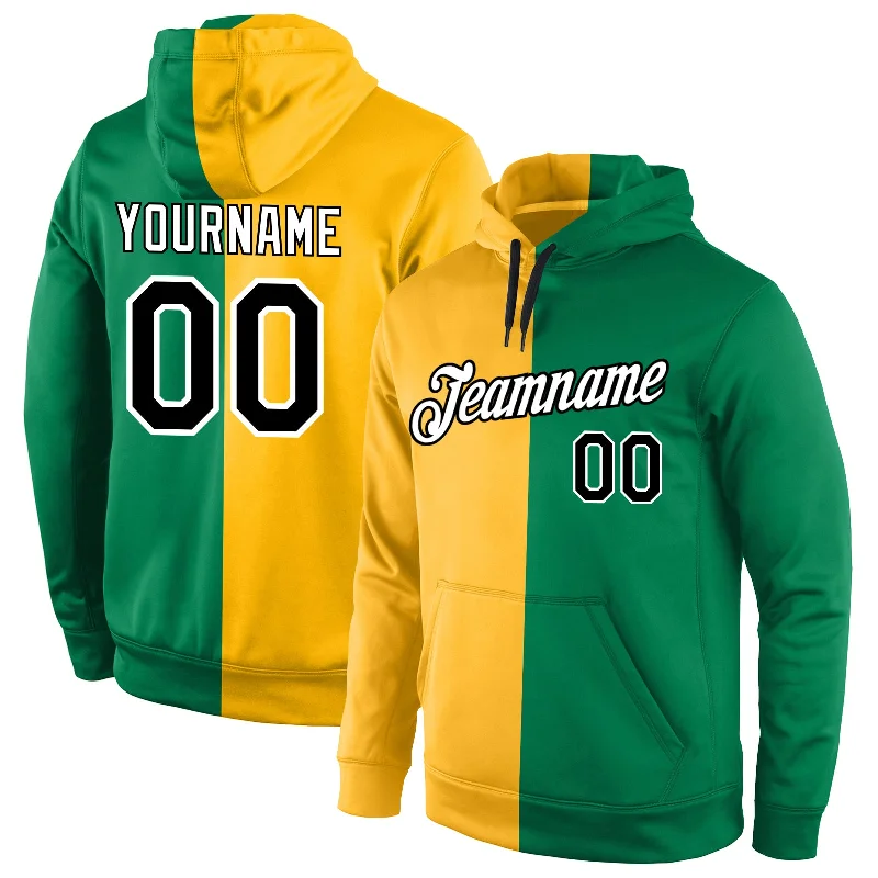 One Size Stitched Gold Black-Kelly Green Split Fashion Sports Pullover Sweatshirt Hoodie