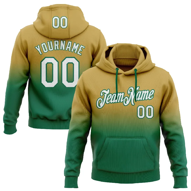 One Size Stitched Old Gold White-Kelly Green Fade Fashion Sports Pullover Sweatshirt Hoodie